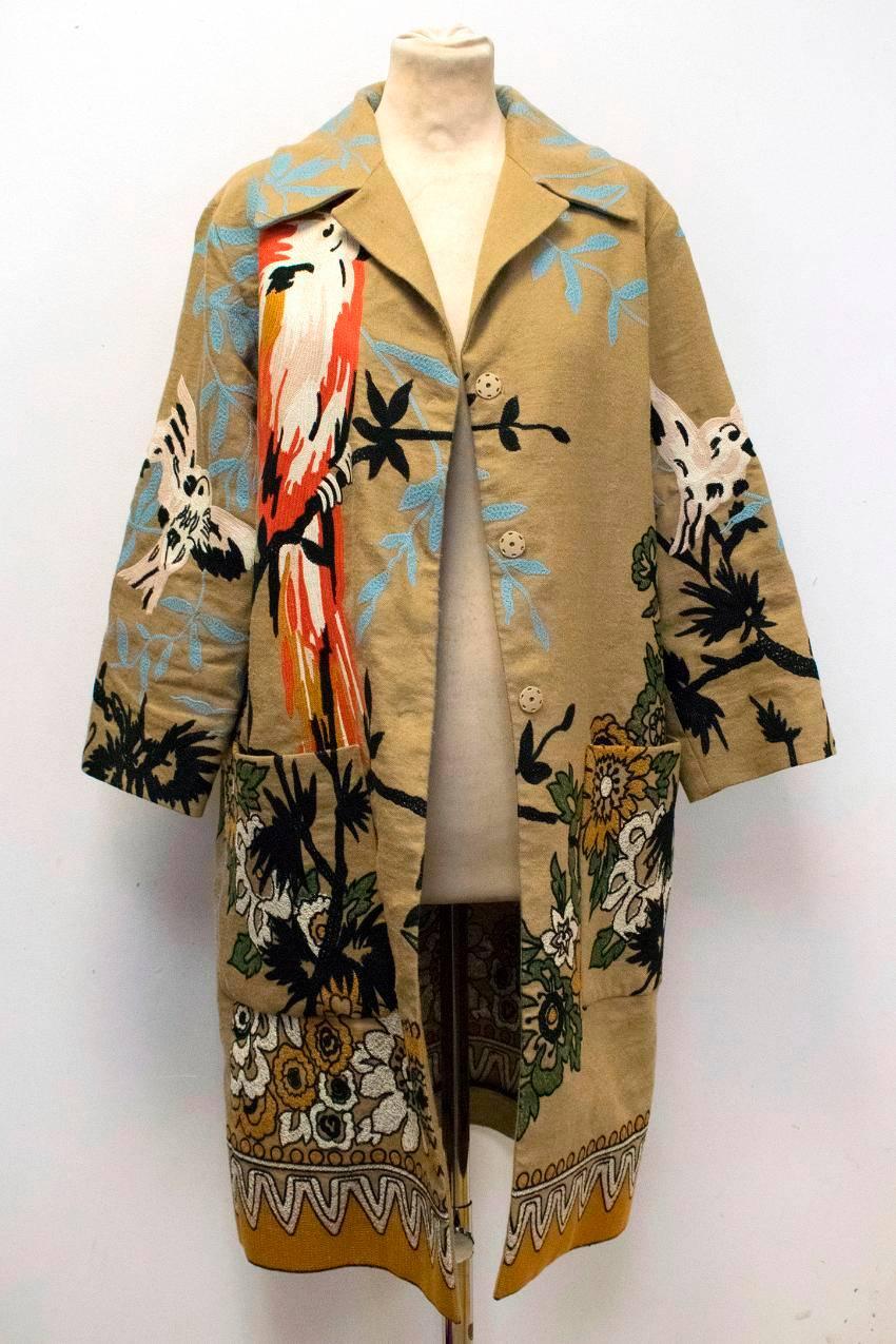 Women's or Men's Etro Camel Brown Floral Embroidered Long Coat For Sale