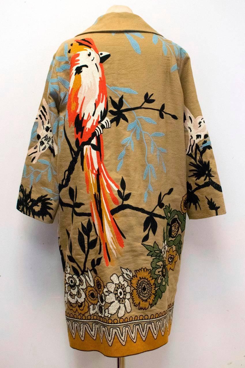 Etro Camel Brown Floral Embroidered Long Coat For Sale 2