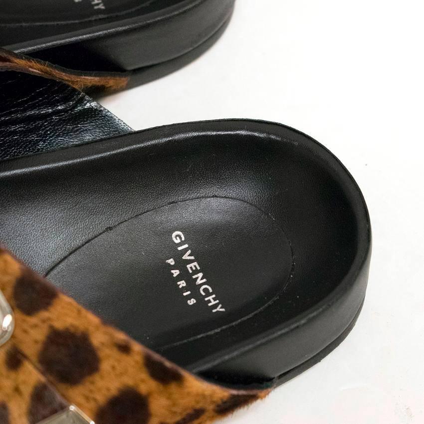 Black Givenchy Leopard Print Ponyhair Double Strap Sandals For Sale