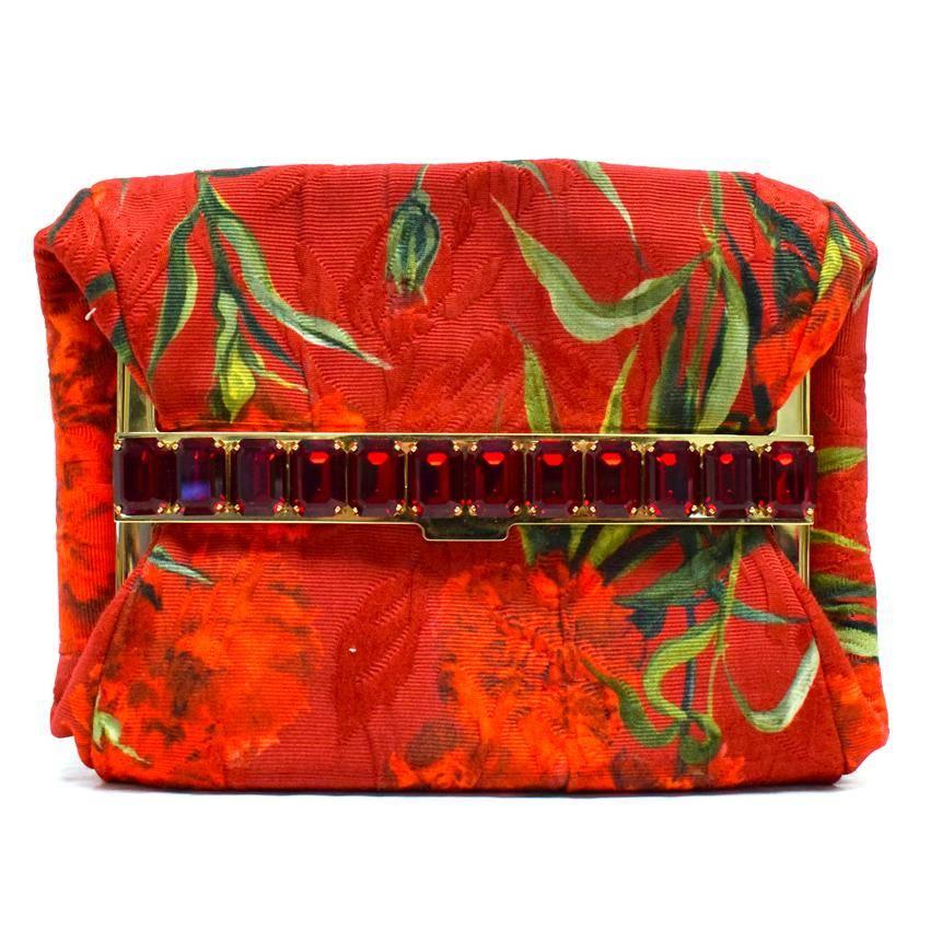 Dolce & Gabbana Red Emerald-Cut Jewel-Embellished Clutch For Sale 2