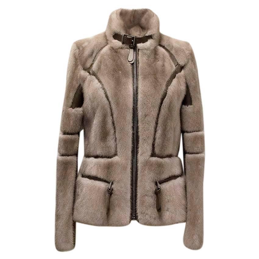 Barbara Bui Grey Mink Fur Jacket with Leather Panels For Sale