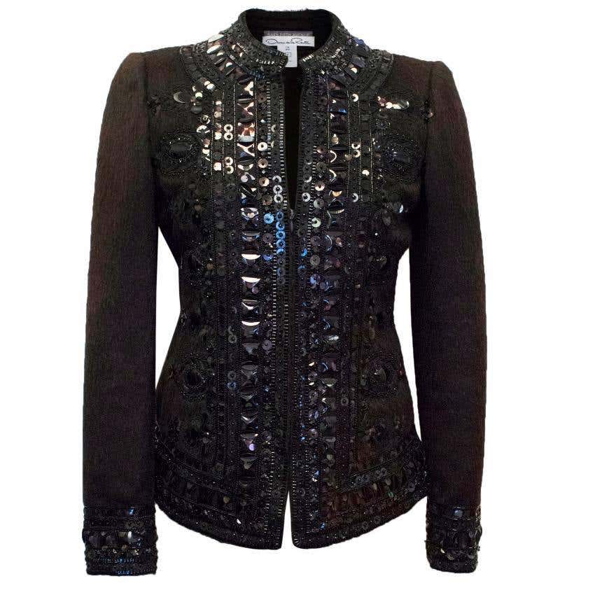 Oscar de la Renta Dark Brown Embellished Jacket For Sale at 1stDibs