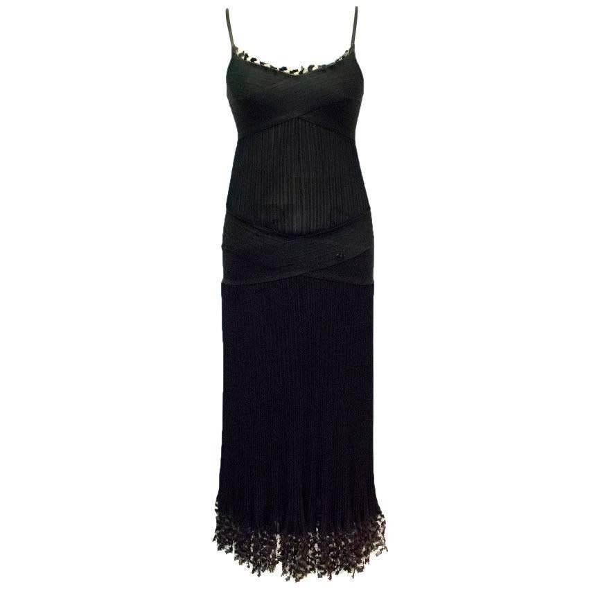 Chanel Black Ribbed Strappy Dress For Sale