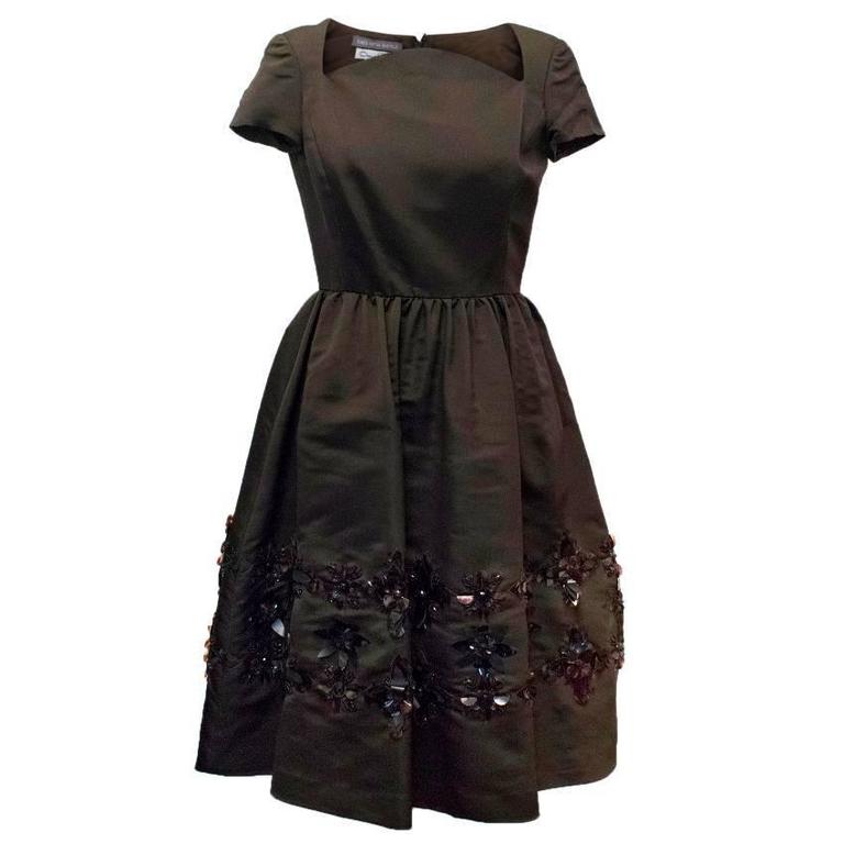 Oscar de la Renta Dark Brown Dress with Embellished Hem For Sale at 1stdibs