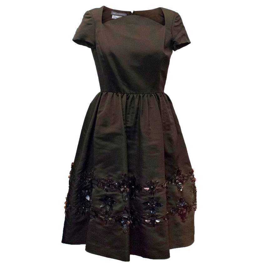 Oscar de la Renta Dark Brown Dress with Embellished Hem For Sale