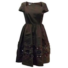 Oscar de la Renta Dark Brown Dress with Embellished Hem 2