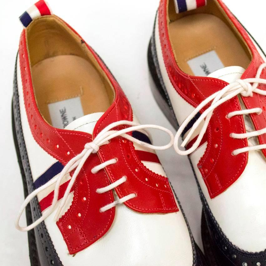 Thom Browne Blue, Red and White Leather Brogues For Sale 1