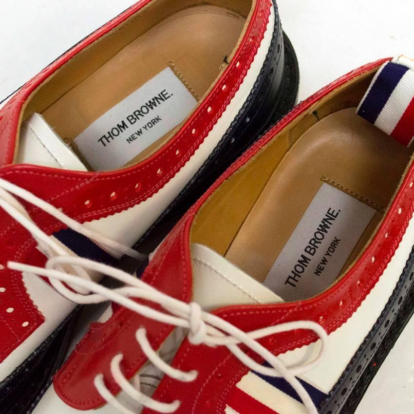 Thom Browne Blue, Red and White Leather Brogues For Sale 2