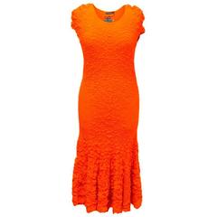 Alexander McQueen Bright Orange Textured Long Dress