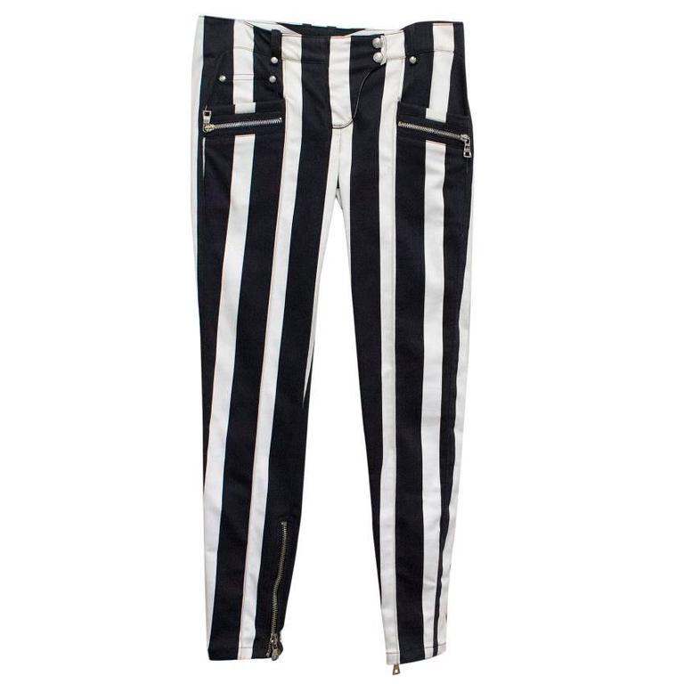 Balmain Black and White Striped Skinny Jeans For Sale at 1stDibs | black and white striped