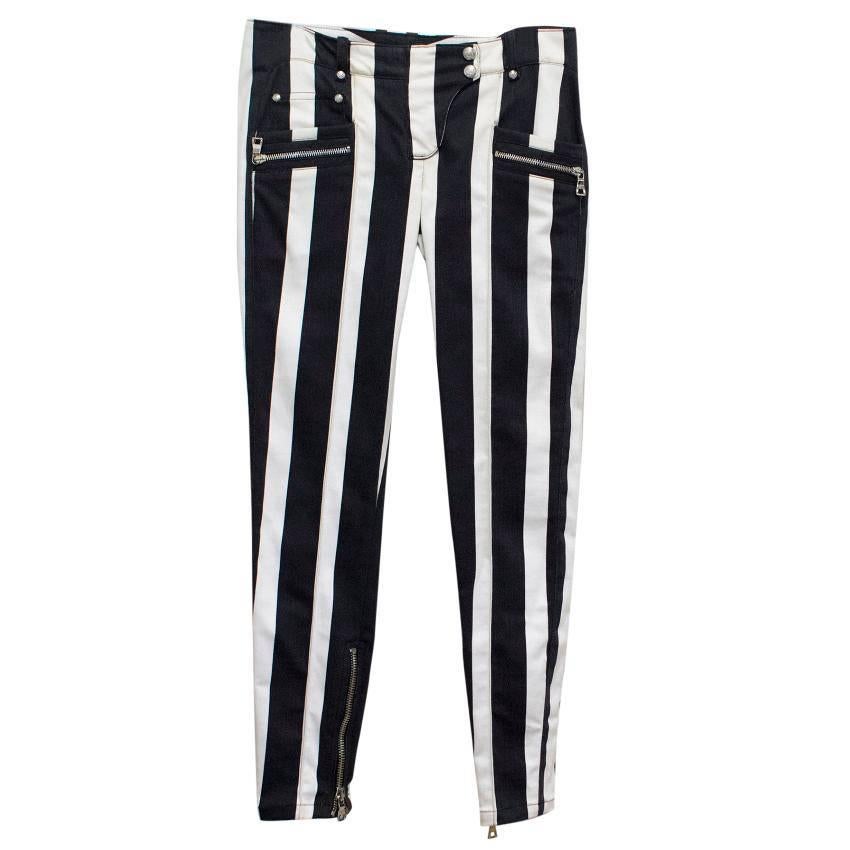 Balmain Black and White Striped Skinny Jeans For Sale