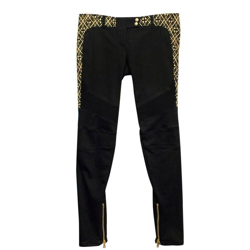 Balmain Black Skinny Jeans with Gold Embroidery For Sale