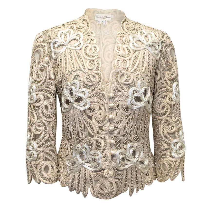 Eavis Brown Cream Silk Embroidered Jacket For Sale