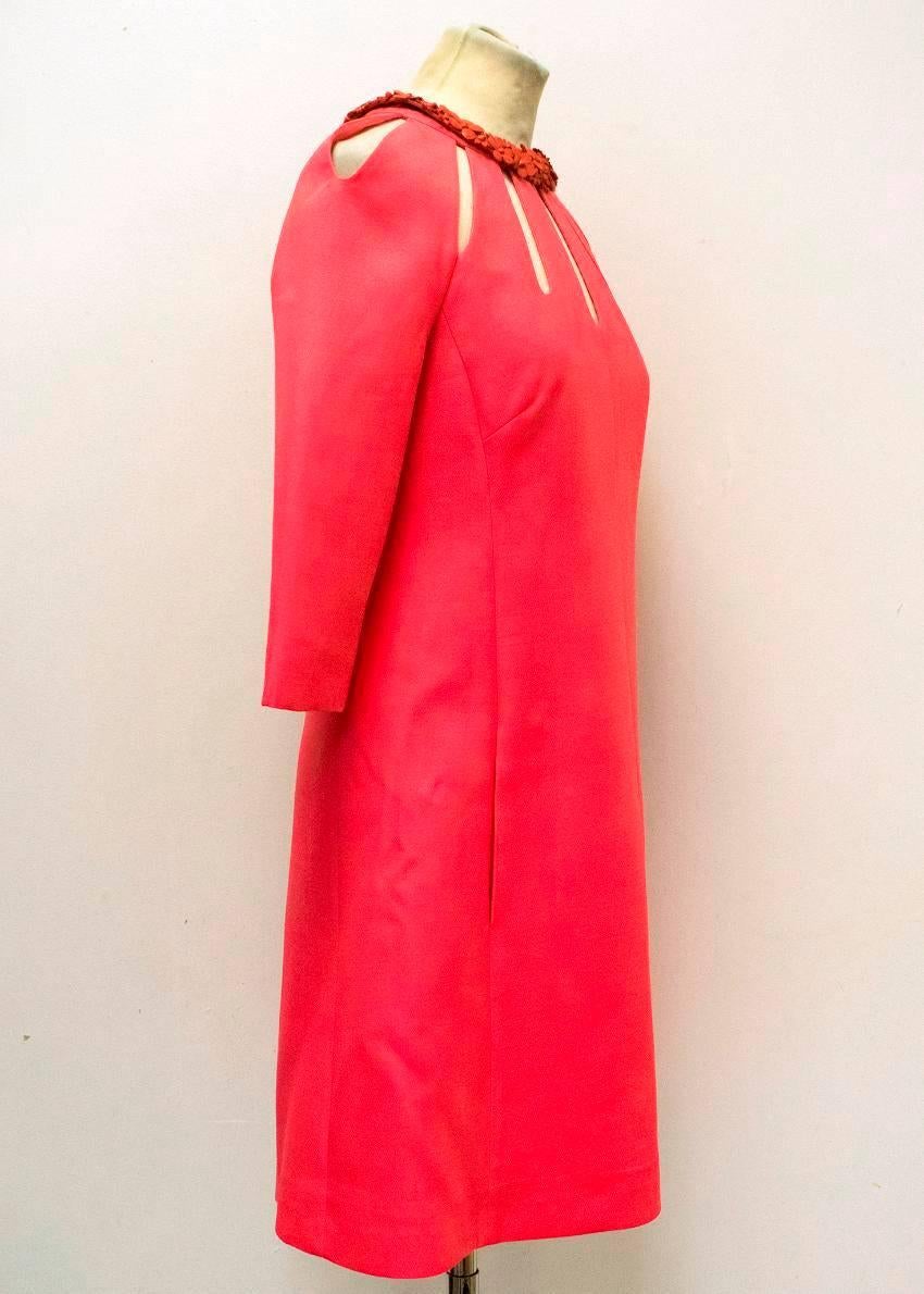 Valentino Pink Floral Leather Collar Wool and Silk A-line Dress For Sale 5
