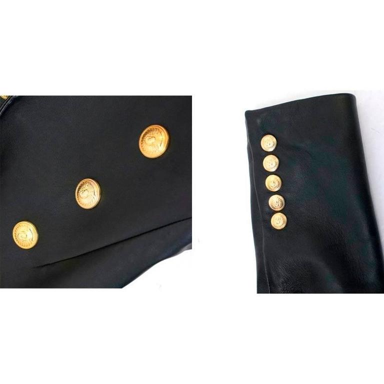 Balmain Black Leather Jacket with Gold Buttons For Sale at 1stDibs