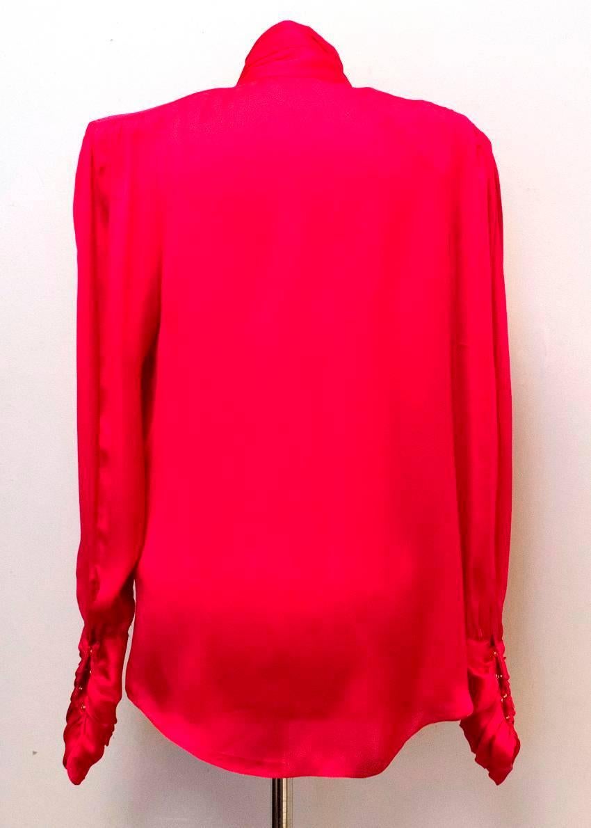 Balmain Fuchsia Silk Ruched High Neck Blouse In Excellent Condition For Sale In London, GB
