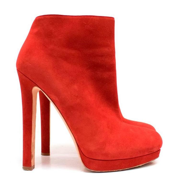 Alexander McQueen Red Suede High-Heeled Ankle Boots For Sale at 1stDibs ...
