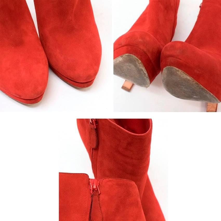 Women's Alexander McQueen Red Suede High-Heeled Ankle Boots For Sale