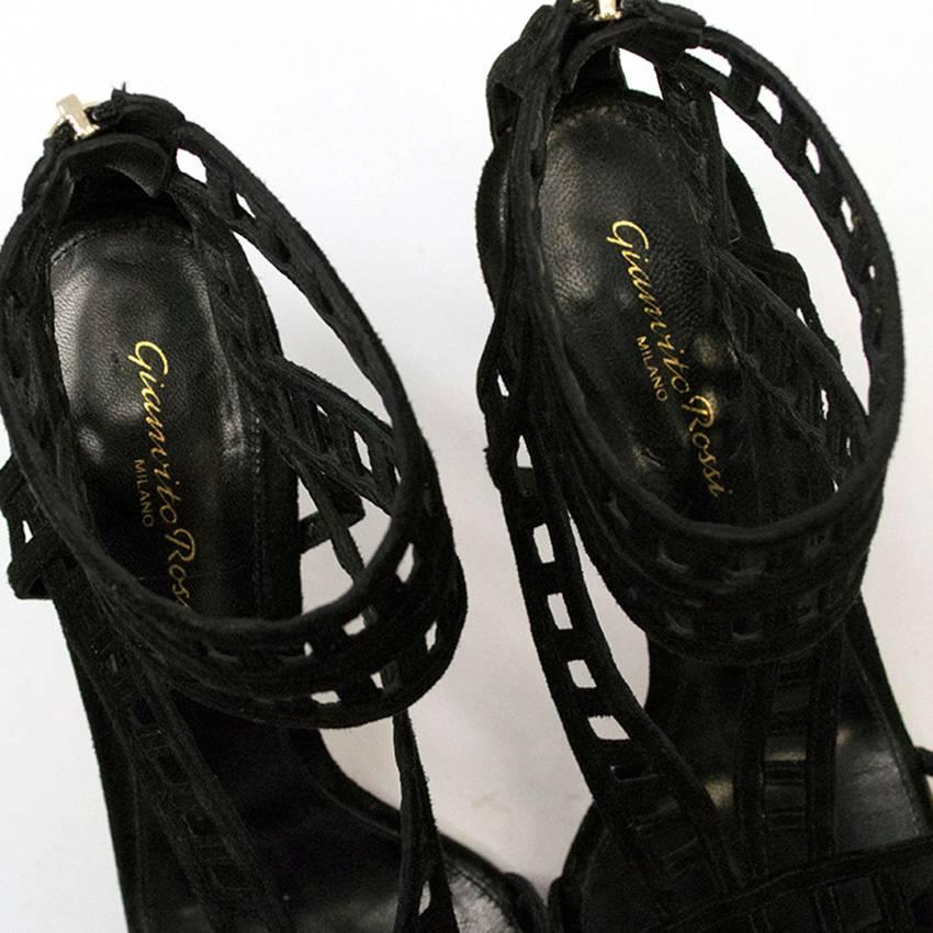 Gianvito Rossi Black Suede Cutout Sandals For Sale 3