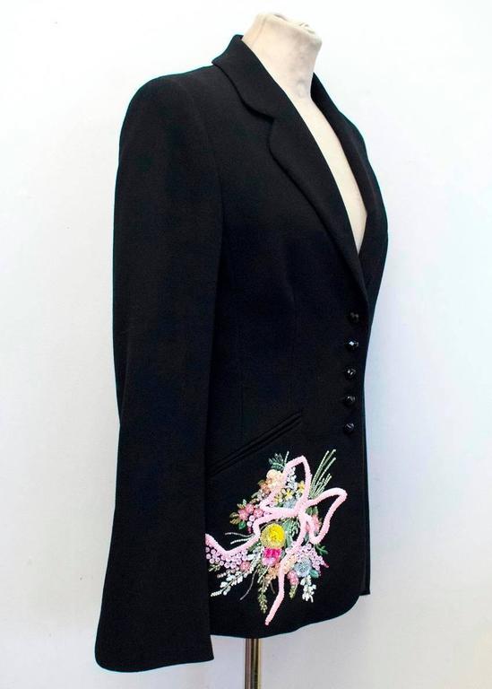 Escada Black Blazer with a Flower Embellishment For Sale at 1stdibs