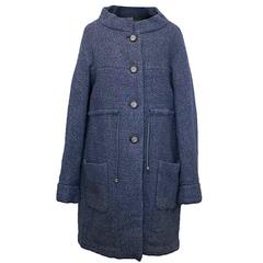 Chanel Navy Tweed Coat with Silver Buttons 3
