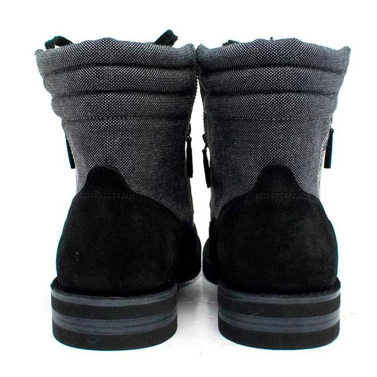 Chanel Men's Grey High Top Boots with Black Suede Trims For Sale at 1stDibs