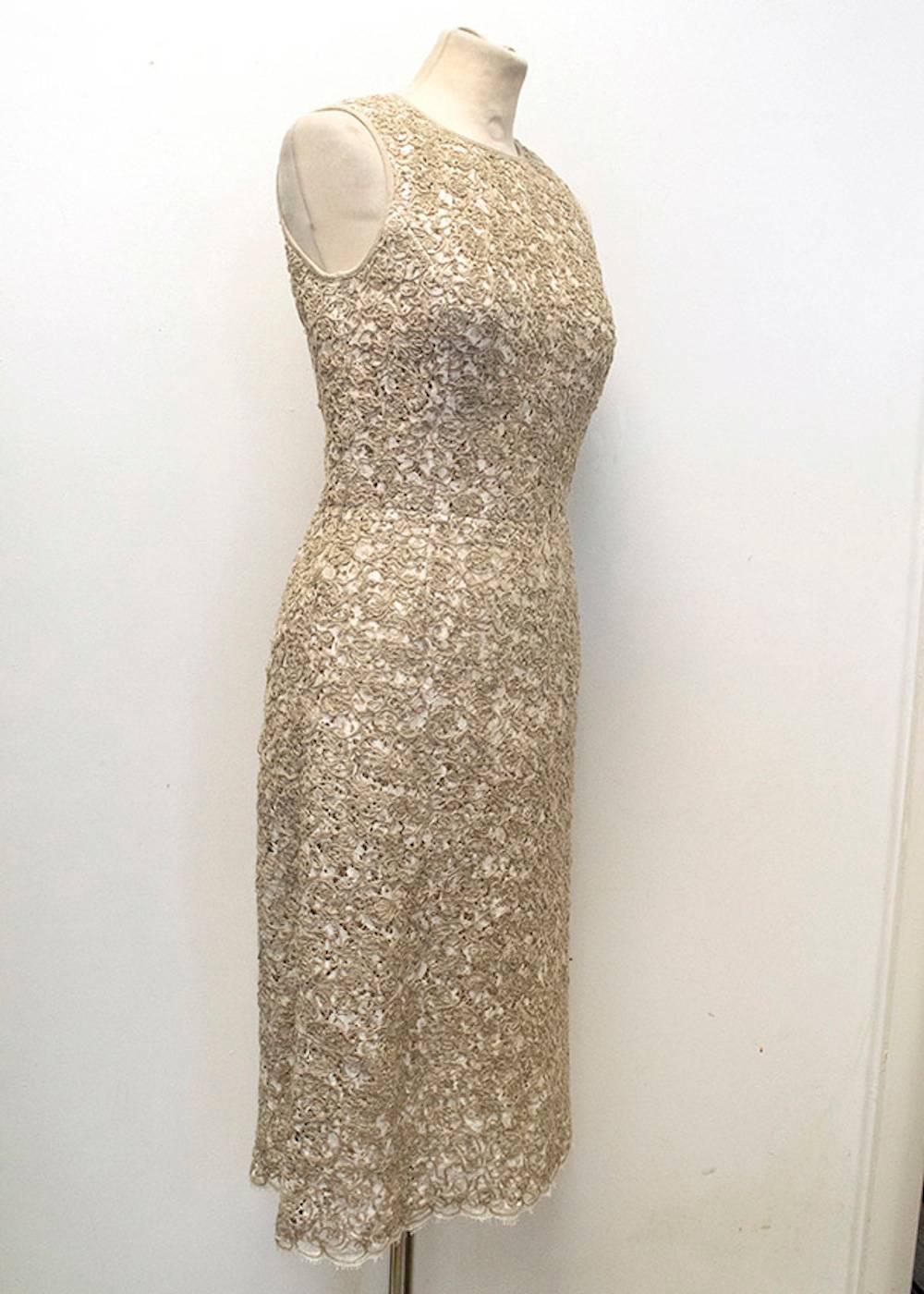 Michael Kors Textured Beige Cotton-Linen Dress For Sale 4