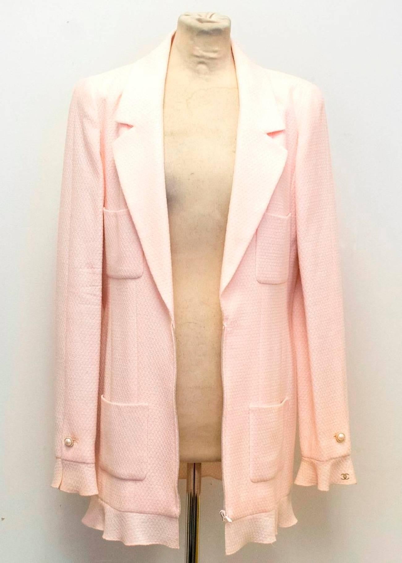 Women's Chanel Nude Pink Jacket/Short Coat with Ruffled Cuffs and Hem  For Sale