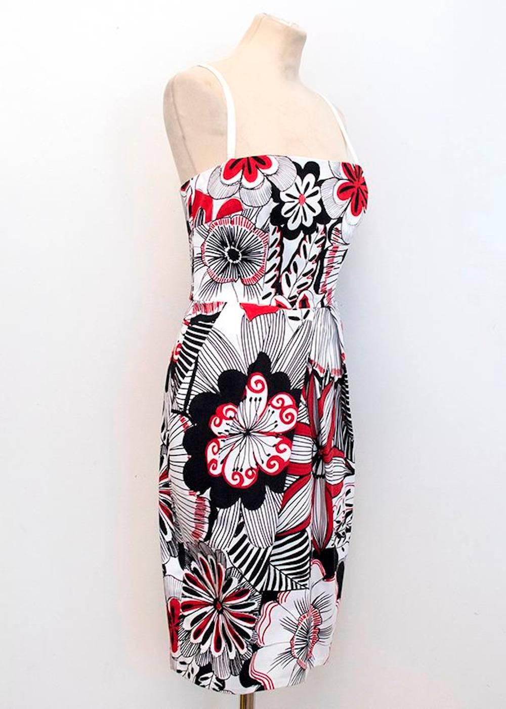 Dolce & Gabbana White, Black and Red Floral Print Dres For Sale 2