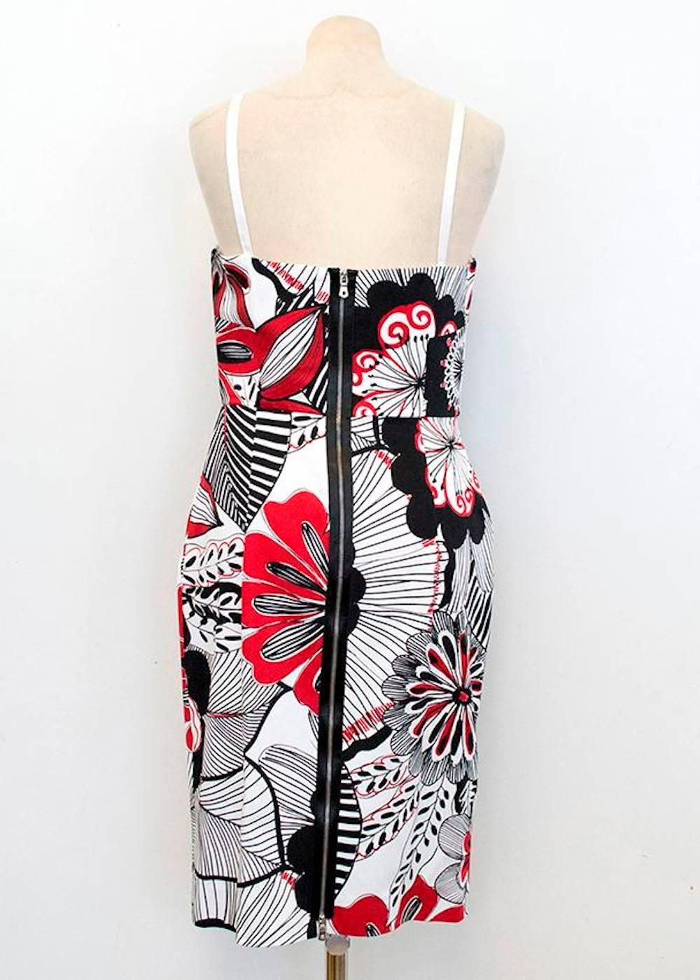 Dolce & Gabbana White, Black and Red Floral Print Dres For Sale 4