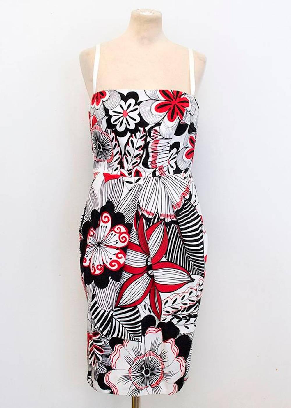 Dolce & Gabbana White, Black and Red Floral Print Dres For Sale 3