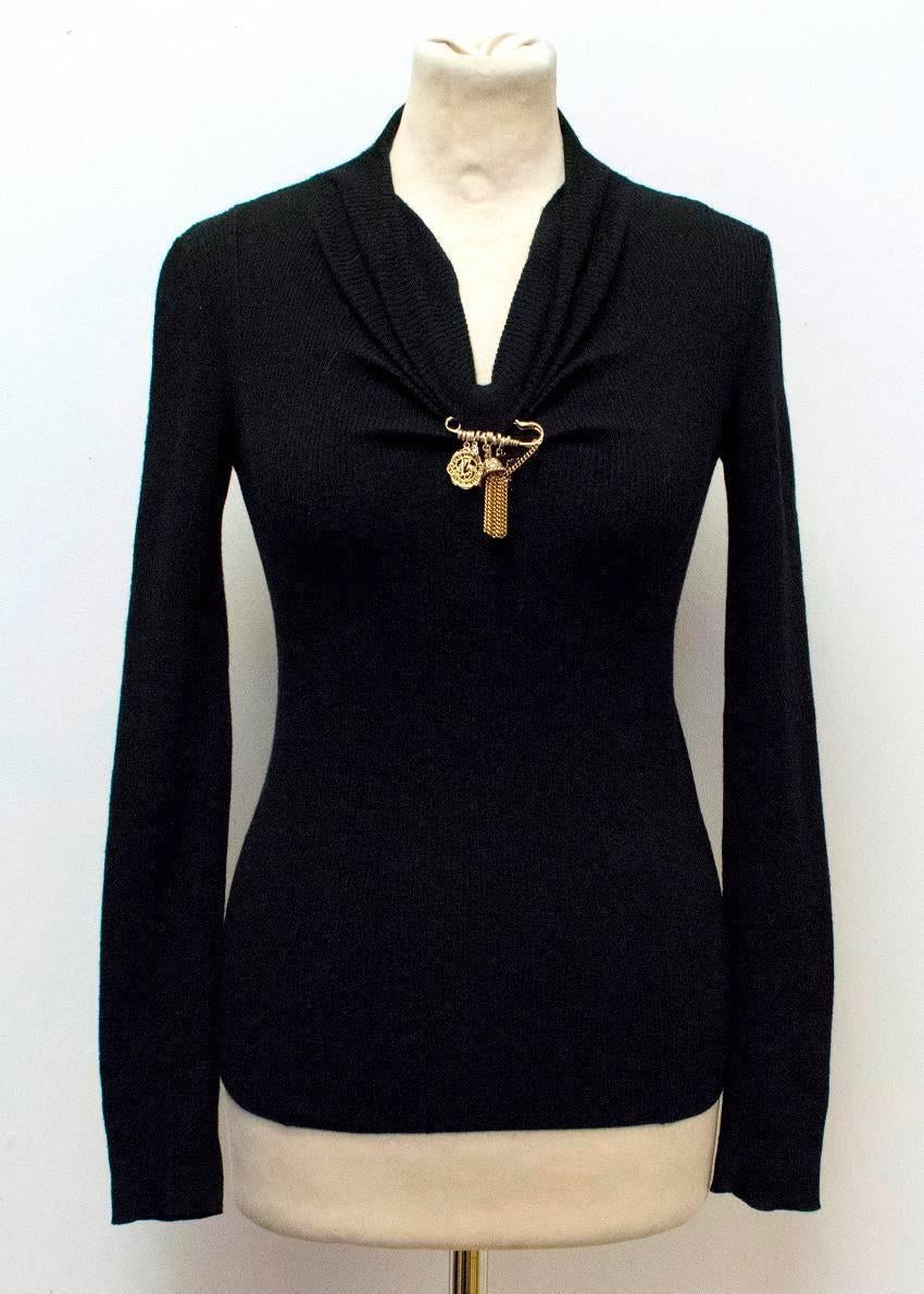 Dolce & Gabbana Black Knit Jumper with Gold Brooch For Sale 5
