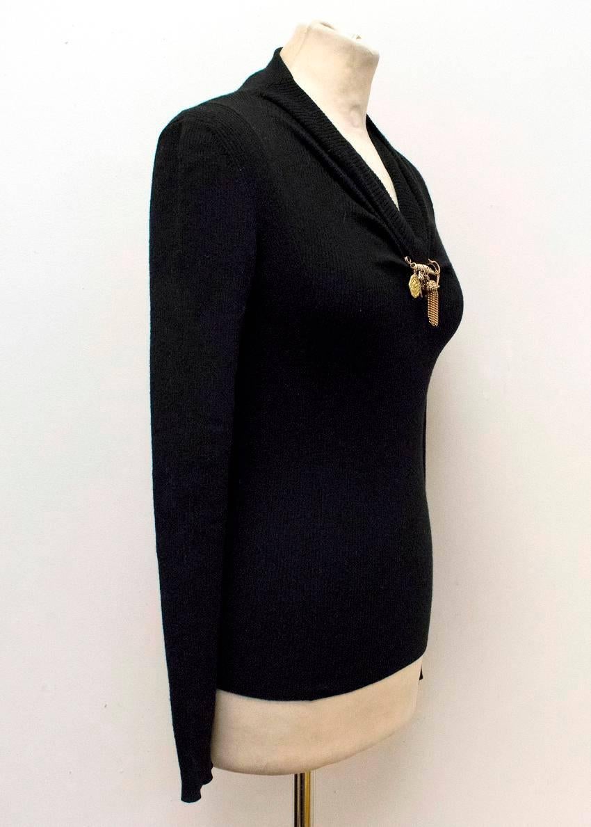 Dolce & Gabbana Black Knit Jumper with Gold Brooch For Sale 3