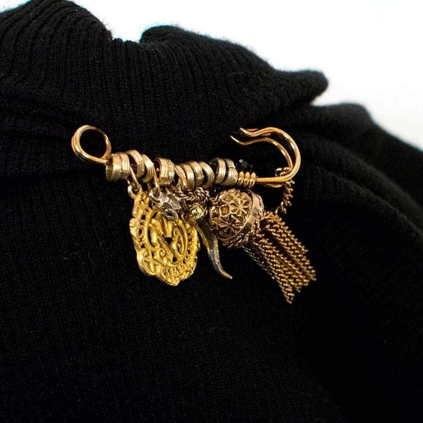 Dolce & Gabbana Black Knit Jumper with Gold Brooch For Sale 1