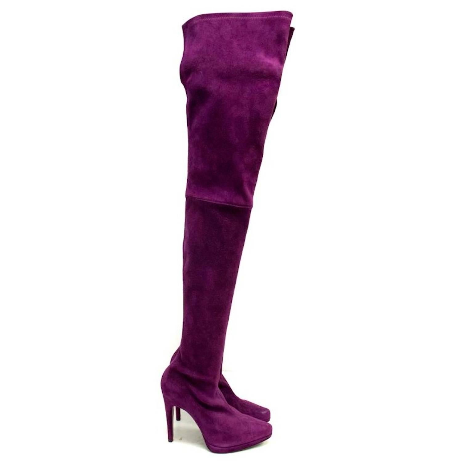 Casadei Suede Purple Thigh High Sock Boots In New Condition For Sale In London, GB