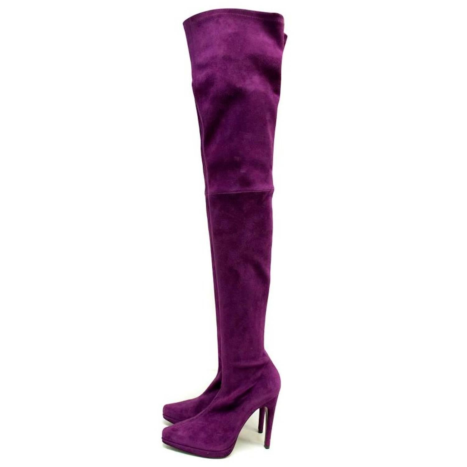 Casadei Suede Purple Thigh High Sock Boots For Sale 1