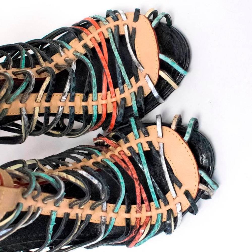 Louis Vuitton Snakeskin Multicoloured Strappy Sandals  For Sale 2