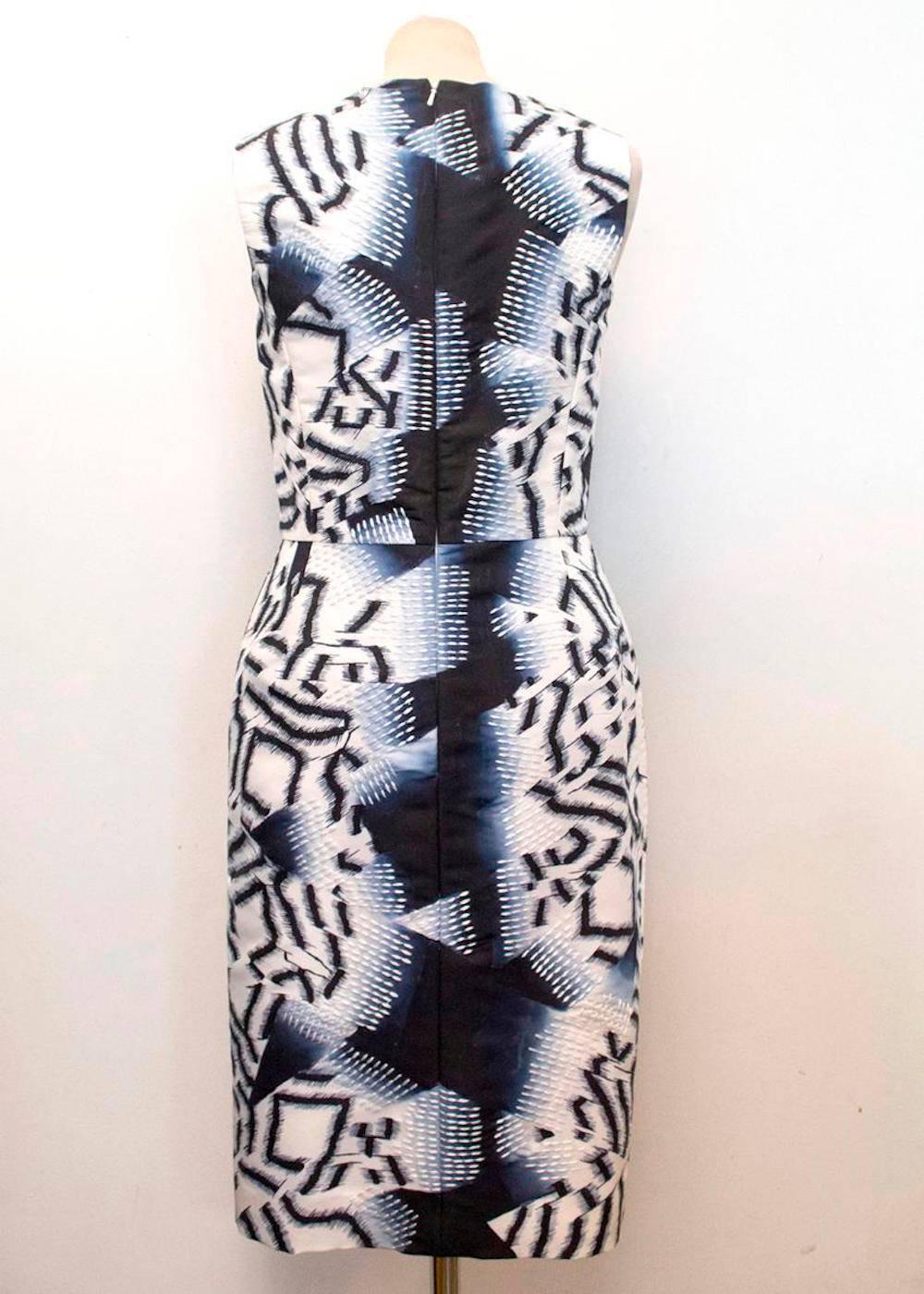 Gray Oscar de la Renta Blue Silk Printed Dress For Sale