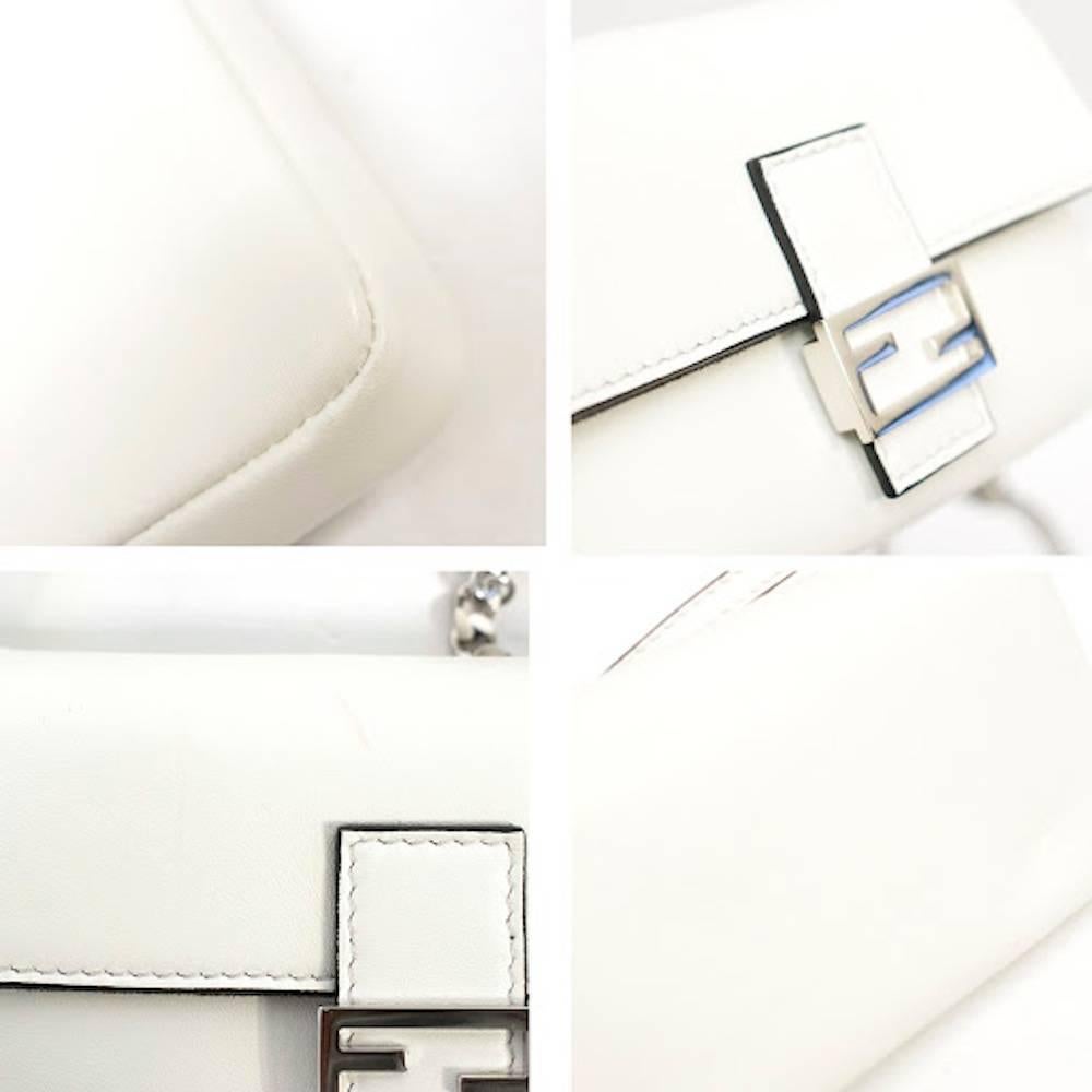 Fendi Micro White Baguette Nappa Cross Body Bag For Sale 2