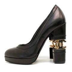 Chanel Black with Gold CC Logo 'Escarpin' Platform Heels