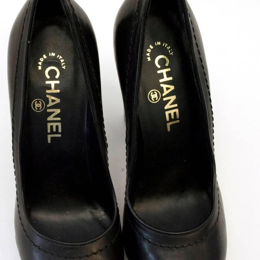 Chanel Black with Gold CC Logo 'Escarpin' Platform Heels In New Condition In London, GB