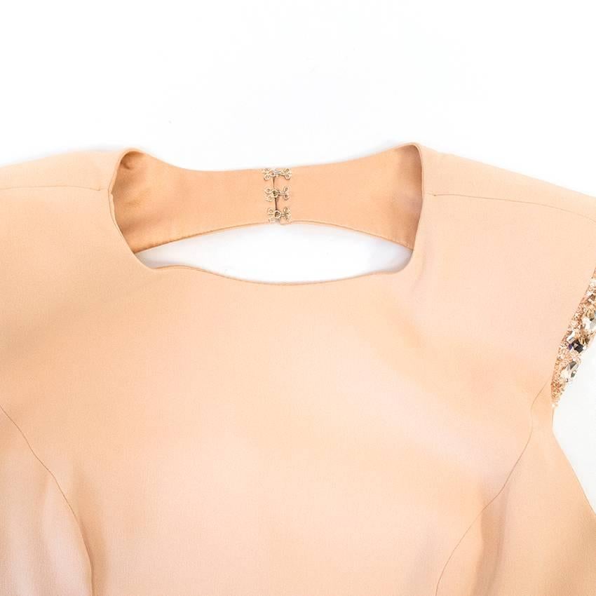 Ralph And Russo Apricot PinkDress with Open back and Embellished Shoulders. Hardly ever worn. 9.5/10. Belongs to Caroline Stanbury from 'Ladies of London'.
caroline is very slender and is a UK size 8

US size 4

Approx:
Shoulders: 39cm
Waist: