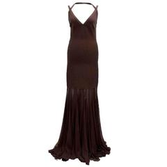 Herve Leger Brown Floor Length Dress With Chiffon