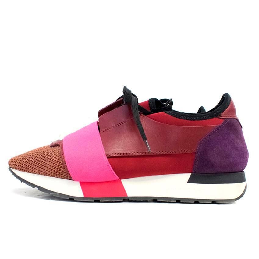 Balenciaga Race Runner Leather and Fabric Sneakers In Excellent Condition For Sale In London, GB