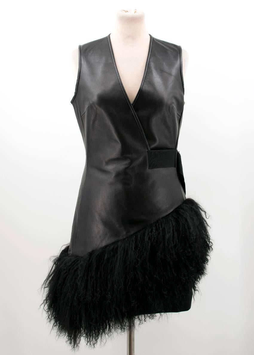 David Koma Black Leather and Fur Dress 1