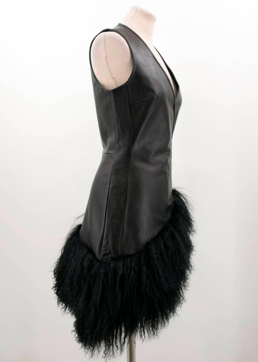 David Koma Black Leather and Fur Dress 2