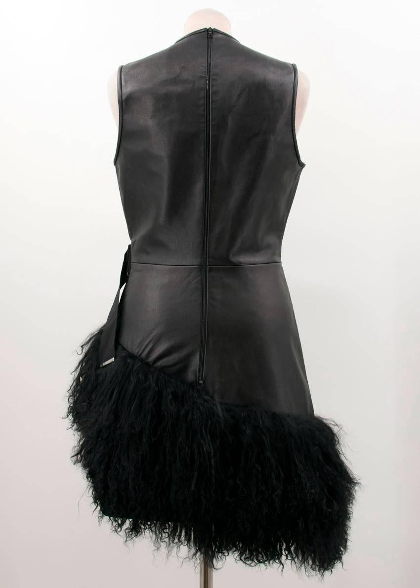 David Koma Black Leather and Fur Dress 3