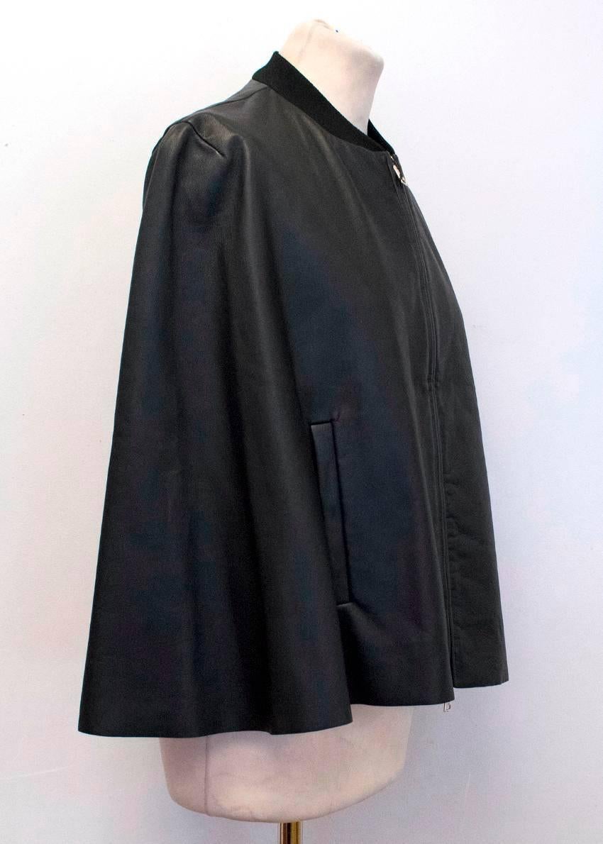 Vionnet Black Leather Cape with Sheer Detail In New Condition For Sale In London, GB