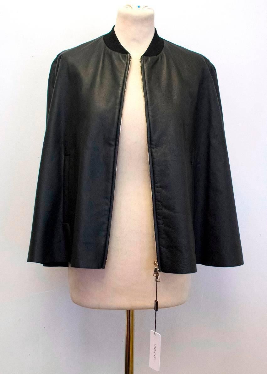 Vionnet Black Leather Cape with Sheer Detail For Sale 1