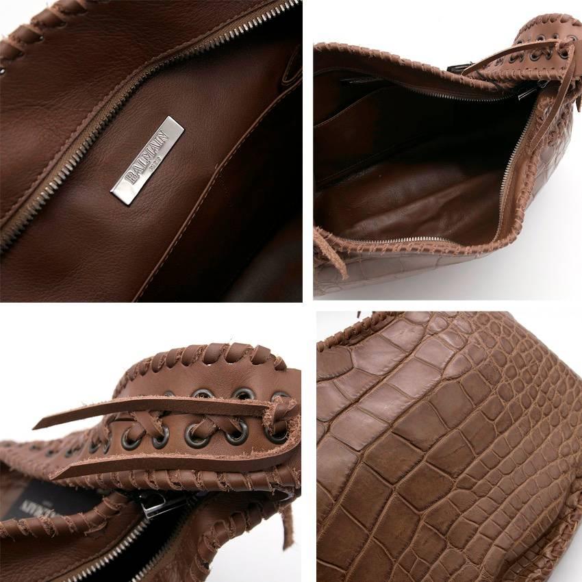 Balmain Aventura Brown Crocodile Shoulder Bag For Sale 5